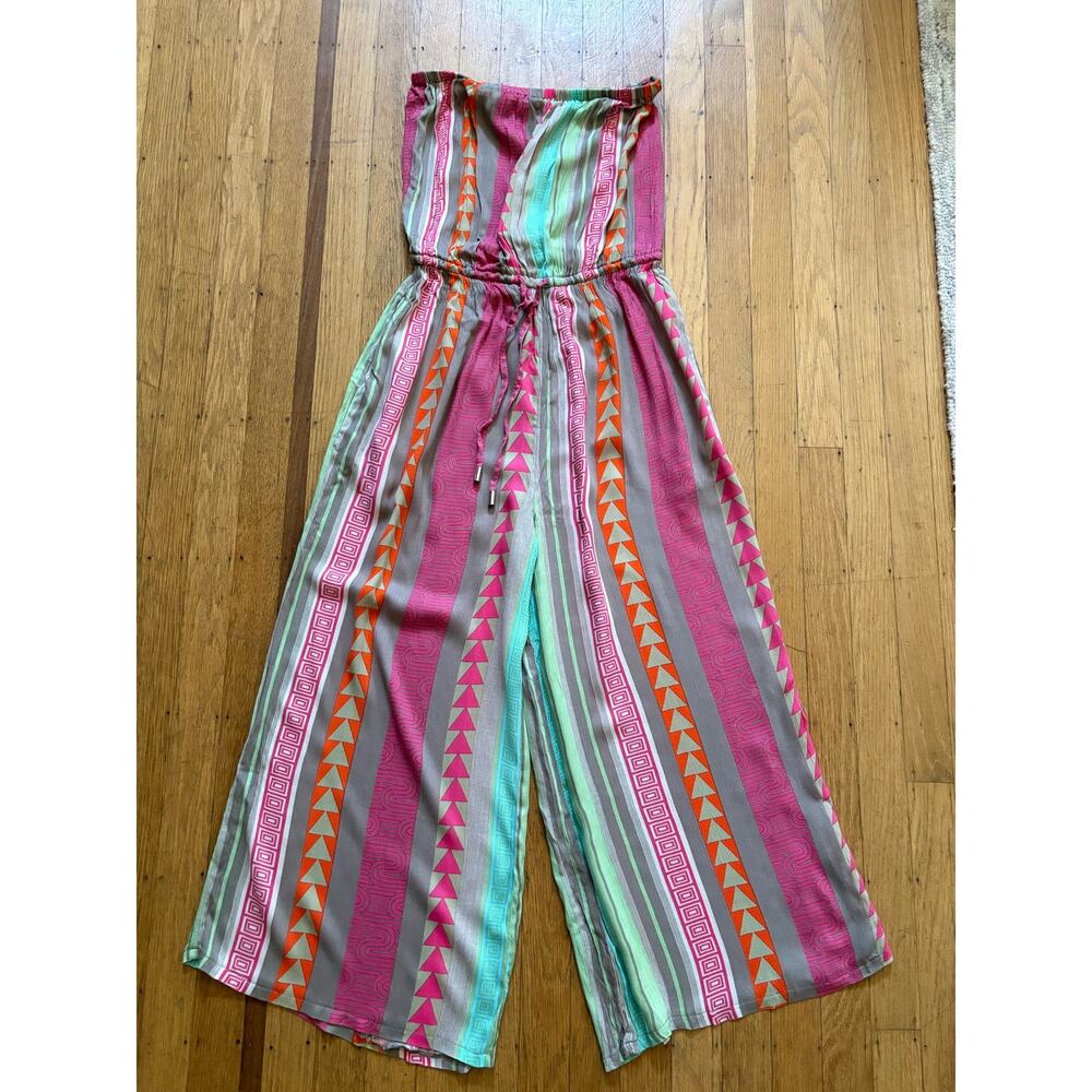 NWT Elan Aztec Jumpsuit strapless Small geometric print pink orange blue